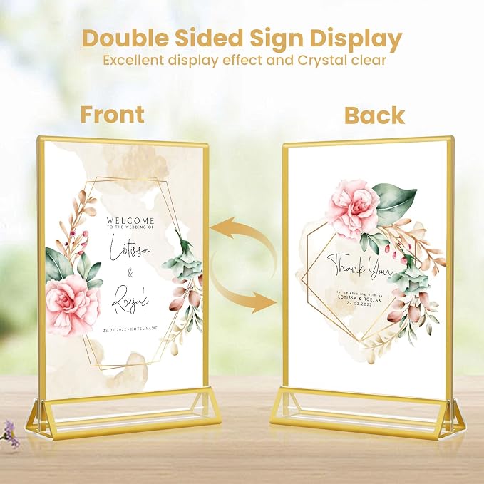 5x7 Gold Acrylic Sign Holder, 12 Pack Wedding Table Number Stands - Image 4