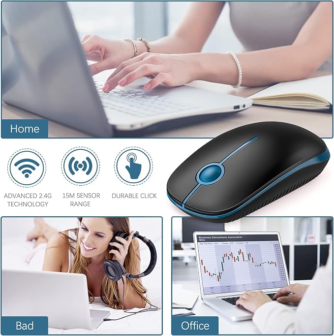 Vssoplor Wireless Mouse, 2.4G Slim Portable Computer Laptop Mouse - Image 6
