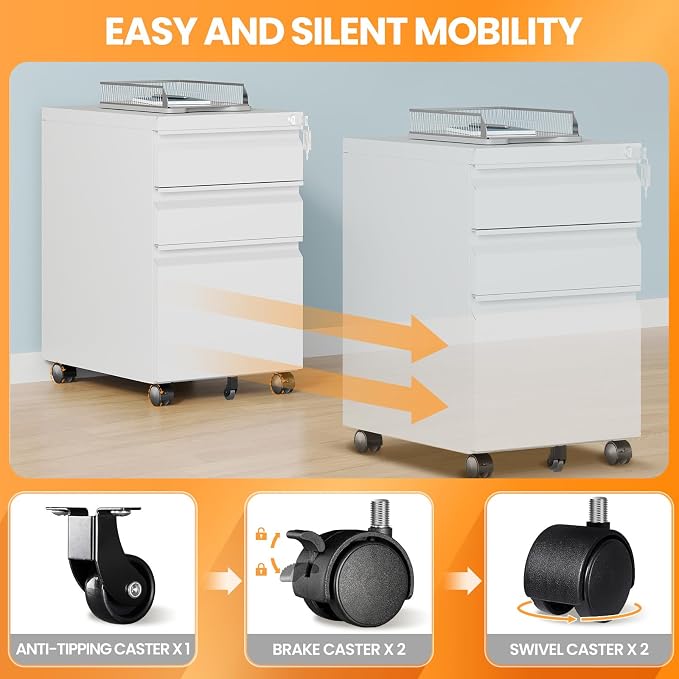AFAIF 3 Drawer Mobile File Cabinet - Image 4