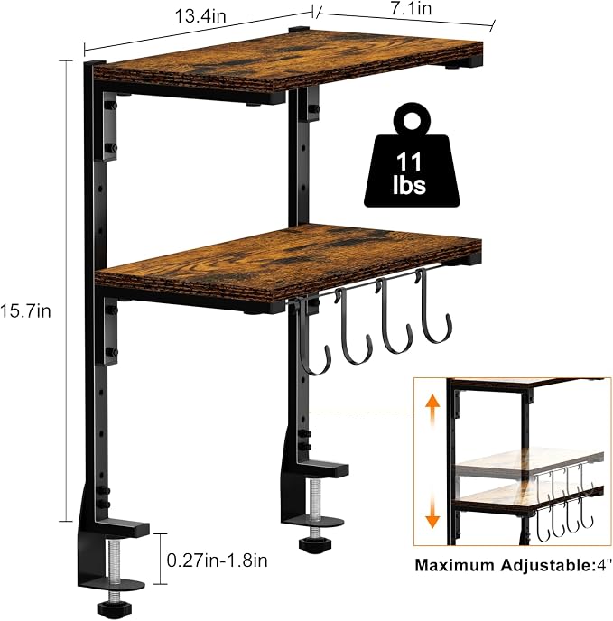 AUATRONNE Clamp-on Desk Shelf, 13 inch Above or Below Desk 2-Tier Shelving - Image 3