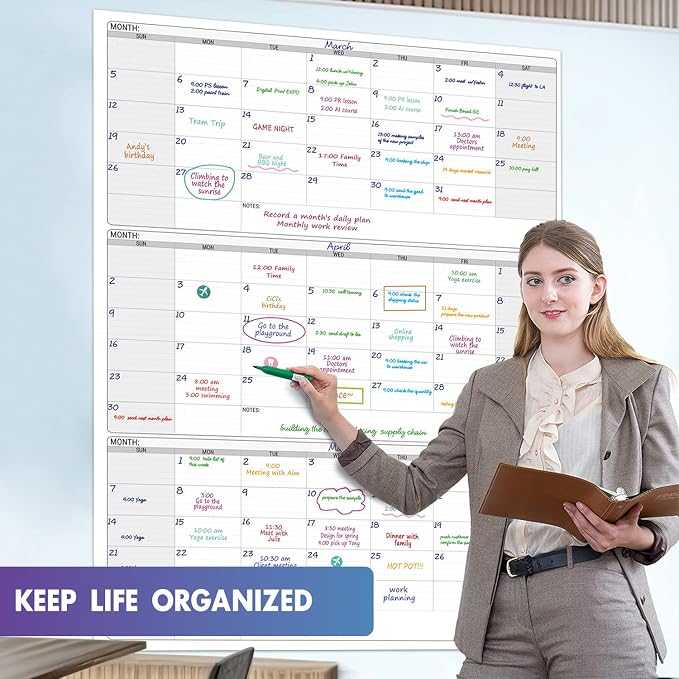 Dry Erase Vertical Three Month Laminated jumbo Wall Calendar, 46 x 63, Huge - Image 7