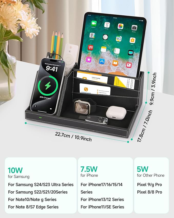Valet Tray, Built in Wireless Charging Pad, Nightstand Organizer, Dresser - Image 2