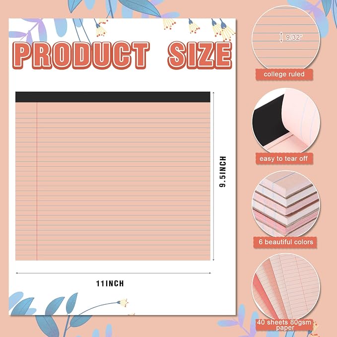 Lincia 6 Pcs 11" x 9.5" Legal Pads College Ruled Notepad Landscape Notebook - Image 2
