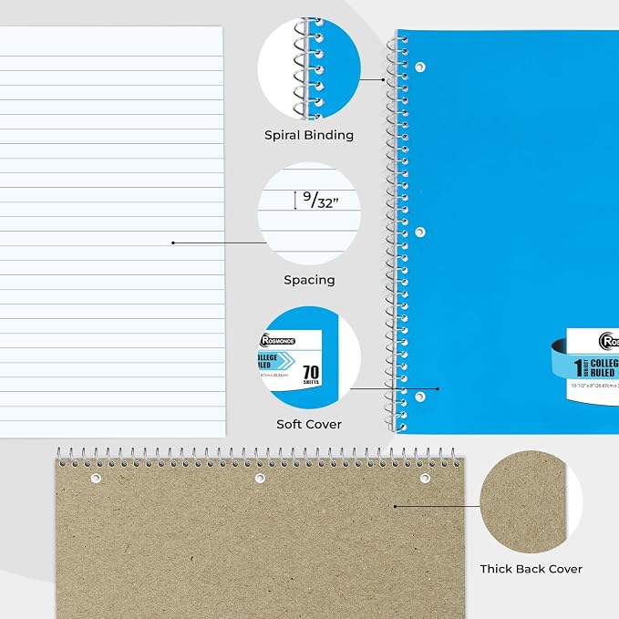 Rosmonde Spiral Notebook, 12 Pack, 1 Subject, College Ruled, 70 Sheets - Image 5