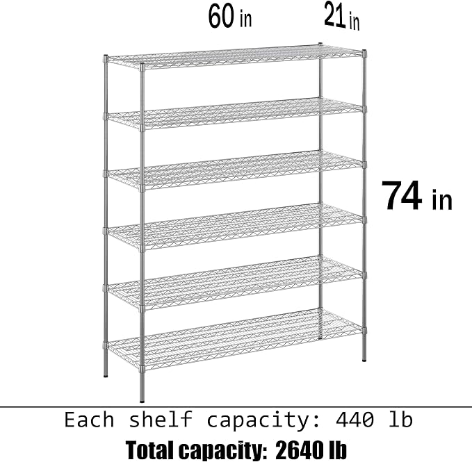 Regal Altair 21" Deep x 60" Wide x 74" Height Wire Shelving Kit | 6-Tier | NSF - Image 3