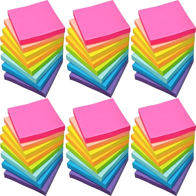 48 Pack 2400 Sheets Sticky Notes 3x3, 8 Colors Sticky Note Pads, Colored Sticky by Beieverluck