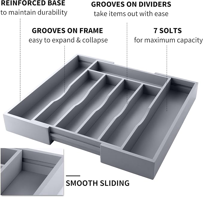 oridom Expandable Bamboo Kitchen Drawer Organizer - Image 3
