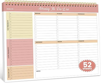 Undated Weekly To-Do Desk Planner, 52 Sheets, Sunshine Petal
