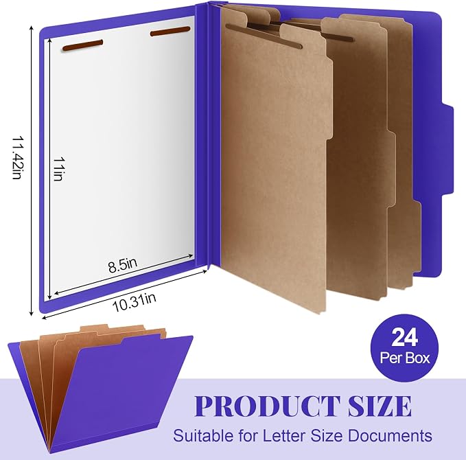 Skyygemm 24 Pcs Classification Folders Letter Size, 3 Divider Pressboard File - Image 2