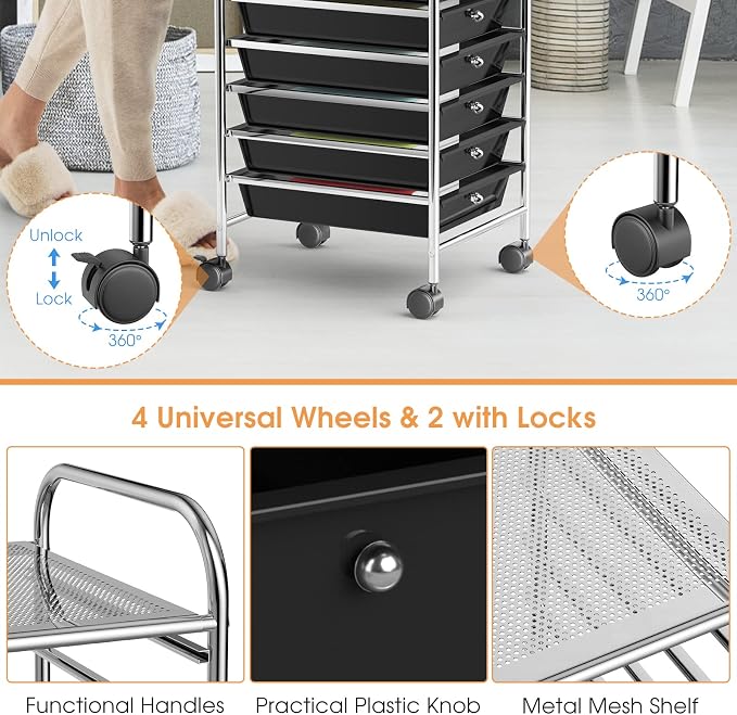 GLACER 10 Drawers Rolling Cart, Storage Cart - Image 4