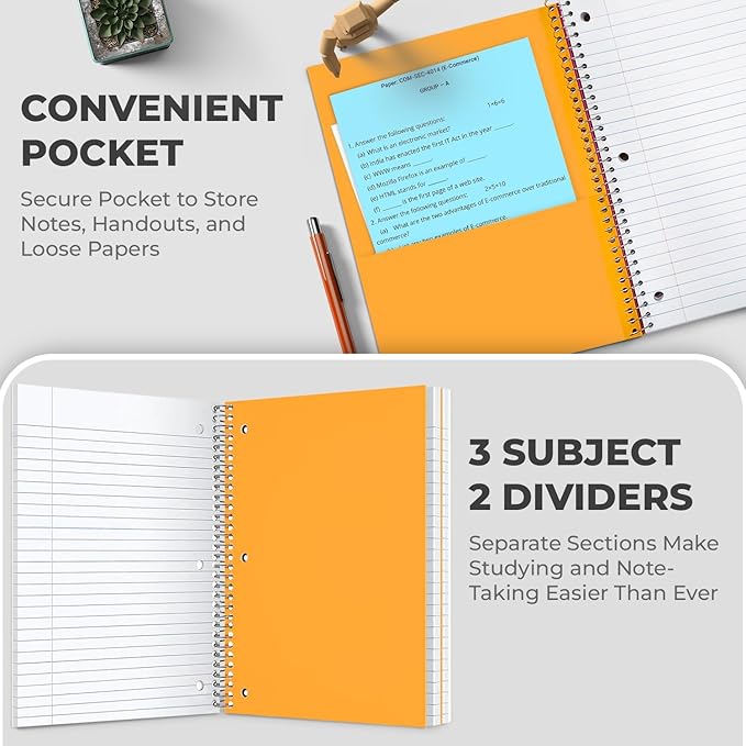 Rosmonde 3 Subject Notebook College Ruled, 6 Pack, 150 Sheets, No-Bleed Paper - Image 3