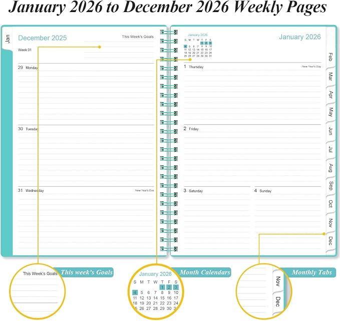 2026 Planner - A5 Weekly & Monthly Planner Spiral Bound, January 2026 - - Image 3
