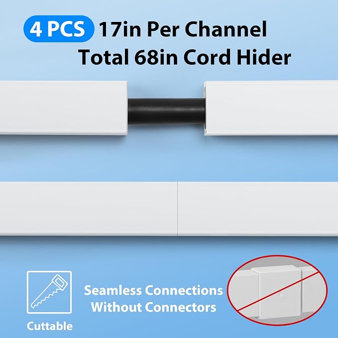 Cord Hider Wall for One Cord 136in, ZhiYo Cord Covers for Wires on Wall - Image 6