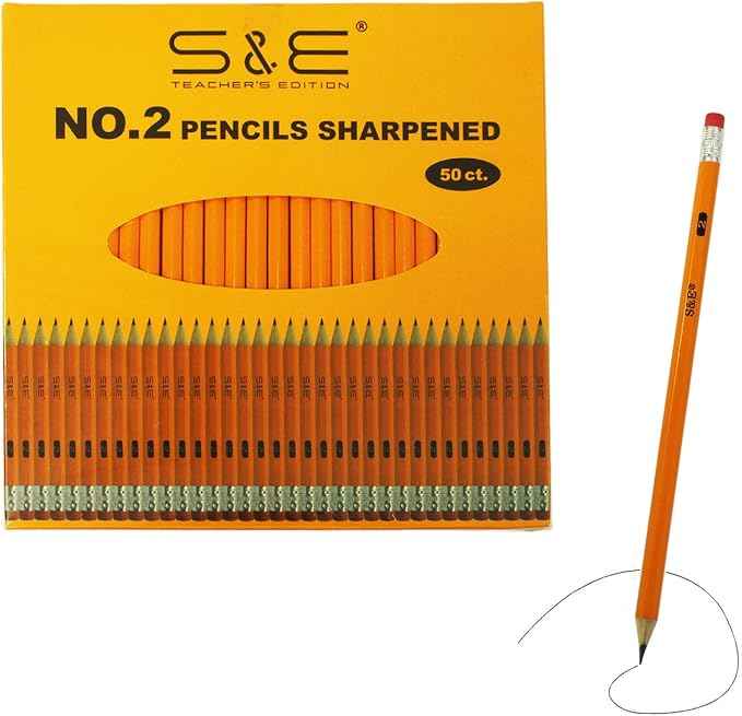 S & E TEACHER'S EDITION Wood-Cased #2 Pencils 50Pcs, Pre-Sharpened Pencils
