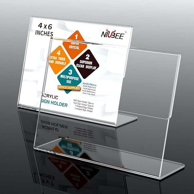 NIUBEE Slanted Back Acrylic Sign Holder 6 x 4 Inches, Restaurant -Horizontal - Image 2