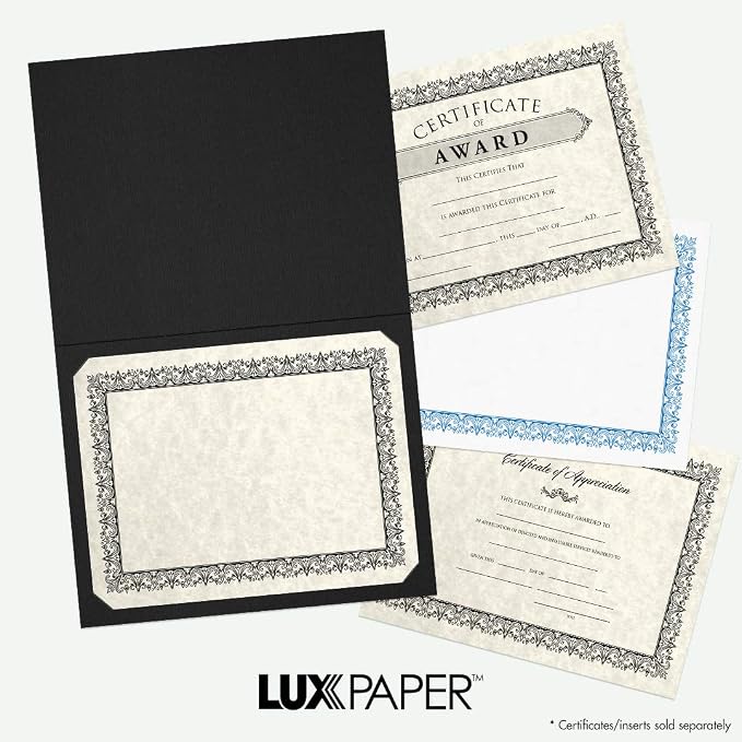 LUXPaper 9.5" x 12" Certificate Holders | Black Linen | 100lb. Cover | 100 Qty - Image 7