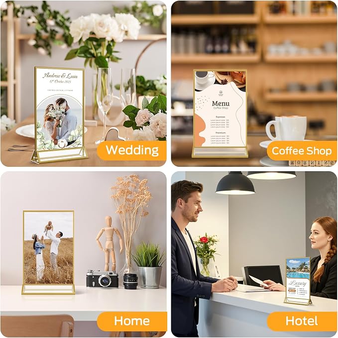 Smarpau Acrylic Gold Sign Holder 5x7, 8 Pack Table Number Holders, Double-Sided - Image 8