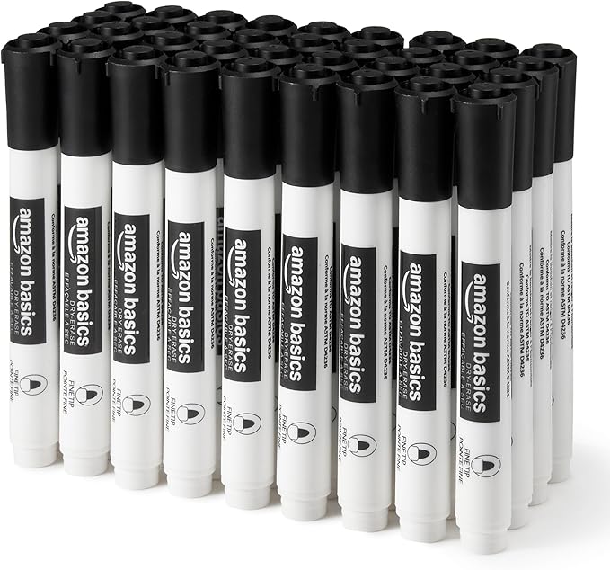 Amazon Basics Low-Odor Dry Erase Whiteboard Markers, Fine Tip by AmazonBasics