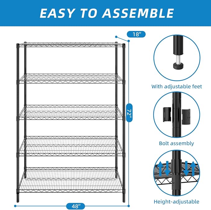 Guan River 5-Shelf Adjustable Metal Shelf Wire Shelving Unit Heavy Duty Storage - Image 3