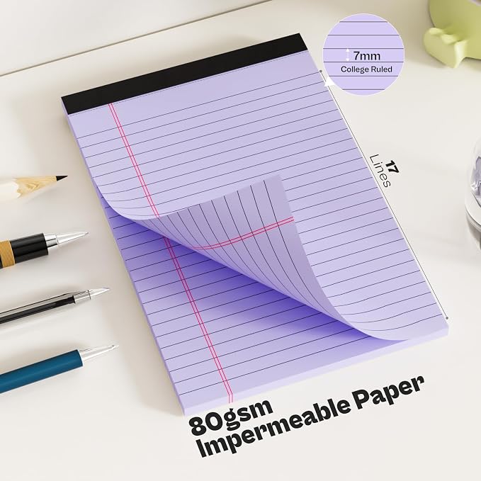 360 Sheets Purple Note Pads 5" x 8" Pack of 12 Small Legal Pads College Ruled - Image 4