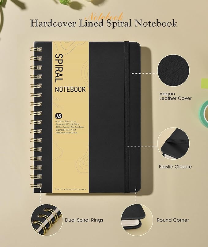 Graph Spiral Journal Notebook, A5 Hardcover Spiral Journals - Image 2