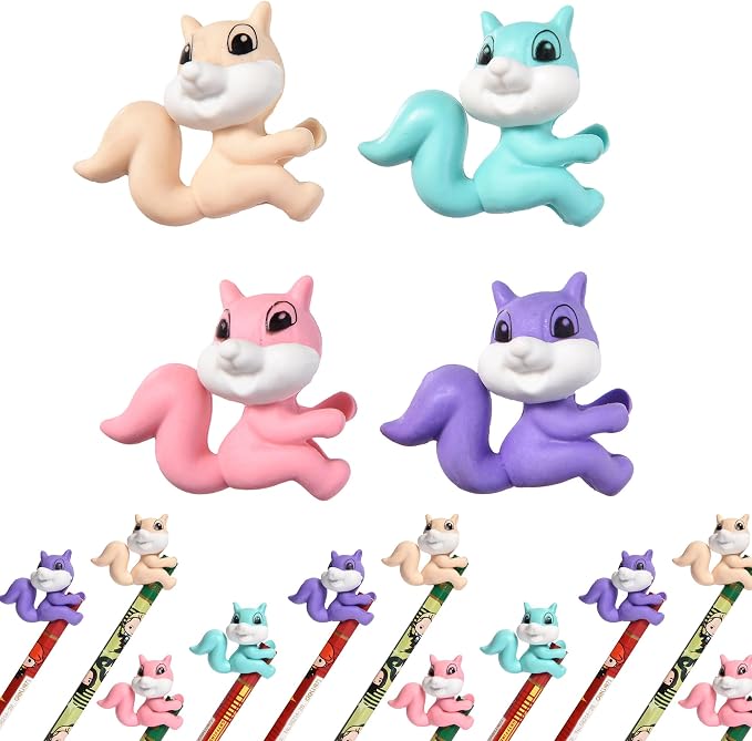 24Pcs Pencil Top Erasers for Kids, Squirrel Pencil Erasers Toppers Bulk by TDOCK
