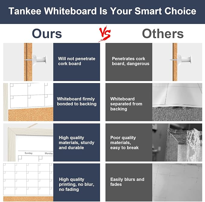 Calendar Whiteboard for Wall, 18x24 Inches Whiteboard Calendar Cork Board Combo - Image 3