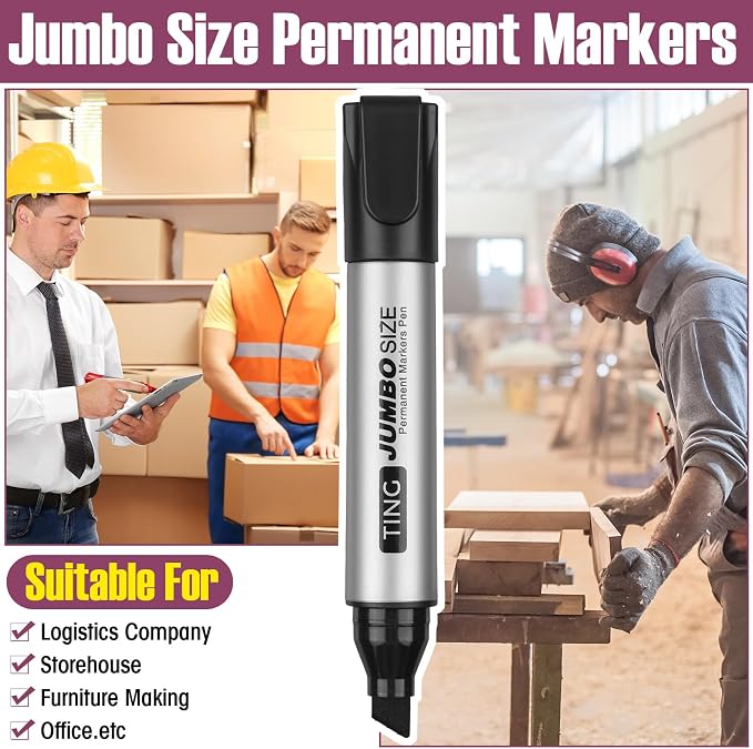 Fuutreo 10 Pack Jumbo Permanent Markers Bulk Large Chisel Tip Permanent Markers - Image 6