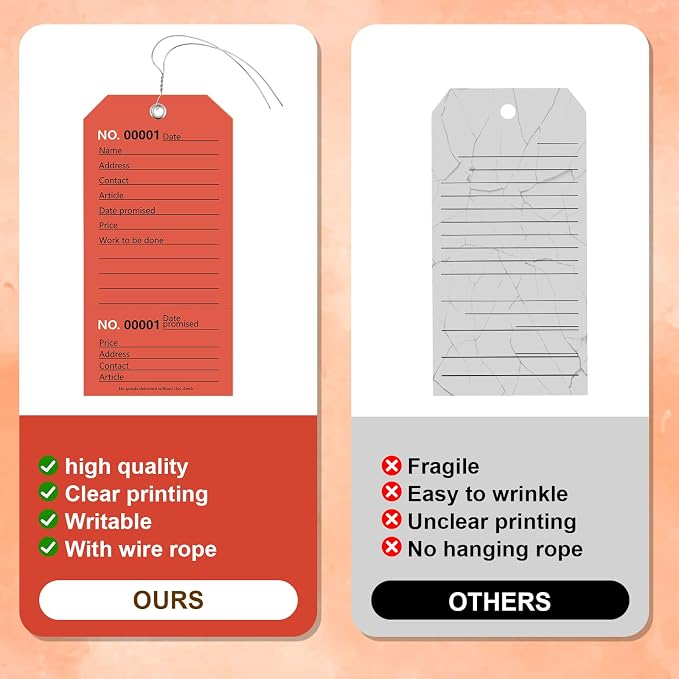 200 Pack Red Repair Tags with Wire Rope Service Repair Tags Numbered with Wire - Image 4
