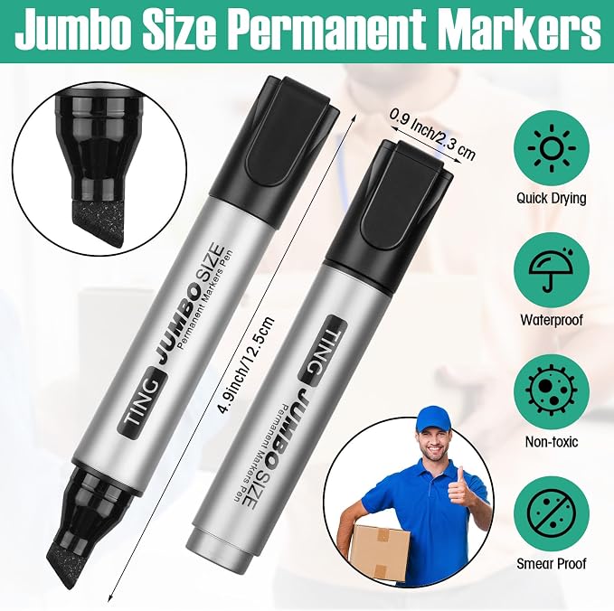 Fuutreo 32 Pcs Jumbo Permanent Markers Bulk Large Chisel Tip Permanent Markers - Image 2