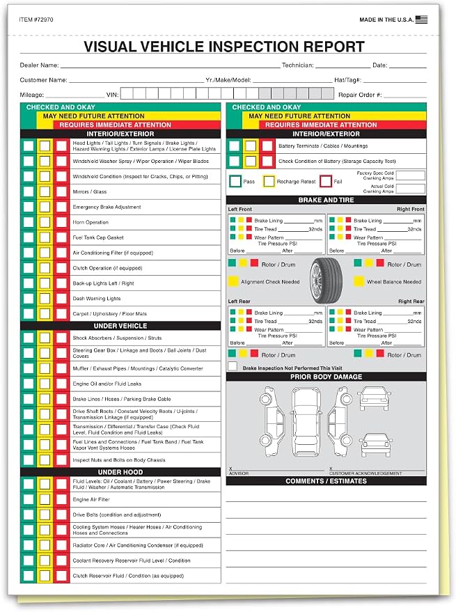 Visual Vehicle Inspection Report – 2-Part Carbonless Vehicle Checklist by Unknown