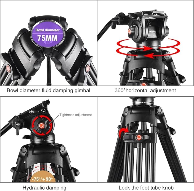 PULUZ 67"/170cm Video Tripod, Heavy Duty Aluminum Alloy Camera Tripod Stand - Image 4