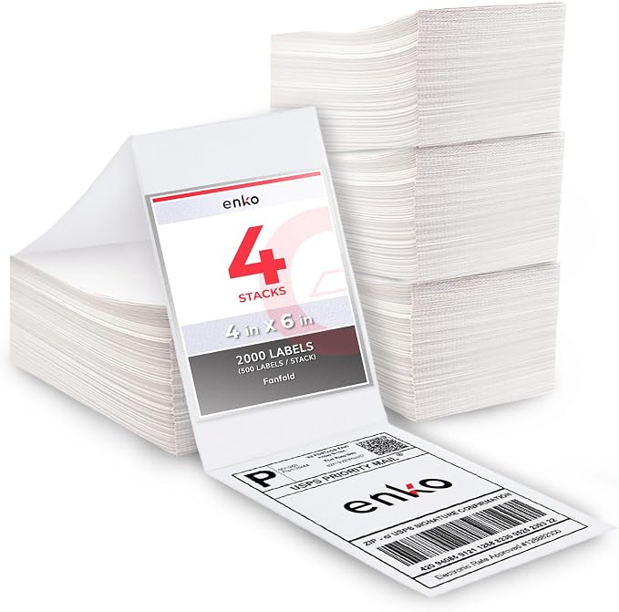 enKo Products - 4" x 6" Fanfold Direct Thermal Labels - White Shipping Labels by enKoProducts