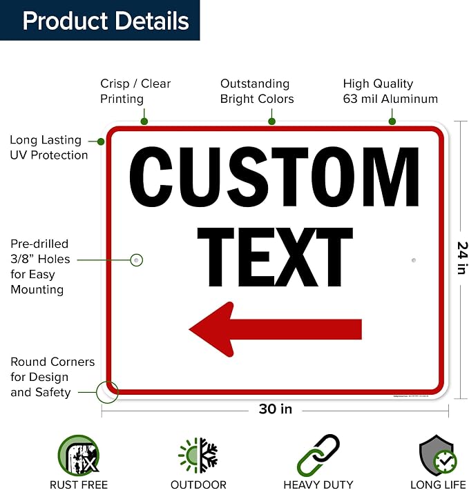 Custom Arrow, Custom Directional Sign, Left Arrow, 24x30 Inches, Rust Free .063 - Image 6