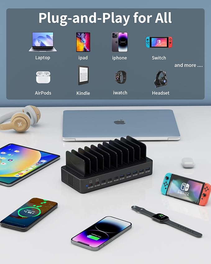 415W Charging Station for Multiple Devices, 10-Port USB C Fast Charger Station - Image 5