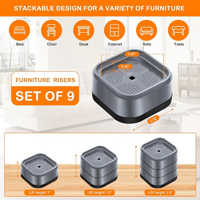 shouwuhho 9 Pack Furniture Risers Adjustable Bed Risers Heavy Duty Lifts Height - Image 2
