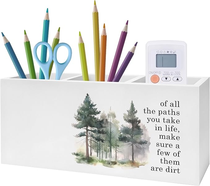 Exqcom Watercolor Forest Inspirational Pen Pencil Holder, Motivational Desk by Exqcom