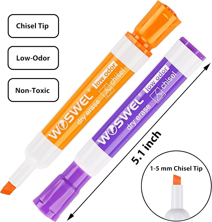 WOSWEL Dry Erase Markers, Chisel Tip Whiteboard Markers, Low Odor Thick Dry - Image 2