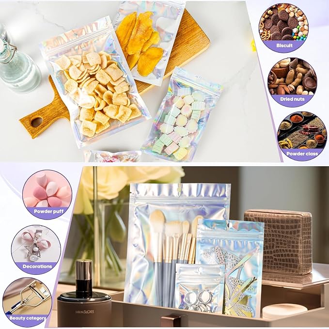 100Pcs Holographic Packaging Bags, 3.5x4.7 inch Resealable Foil Pouch Mylar - Image 4
