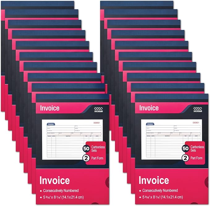 XKDOUS 20 Pack Invoice Book, 2-Part Carbonless, 5-9/16" x 8-7/16" Invoice by XKDOUS