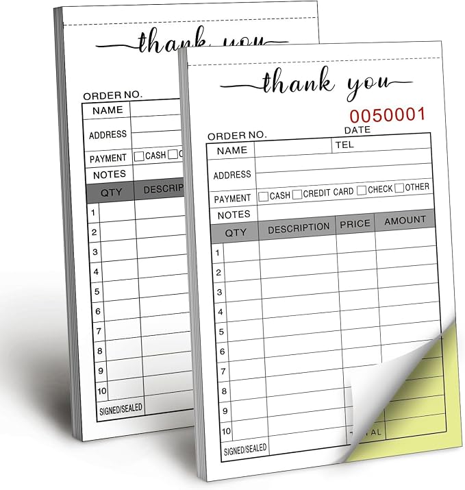 Thank You Receipt Book, 3.4x5.5" Handheld 2-Part Carbonless Sales Invoice Book by Homvle