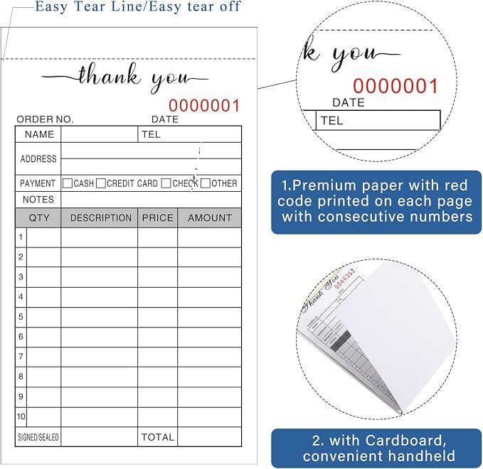 12 Pack Thank You Receipt Book, 3.4x5.5" Handheld 2-Part Carbonless Sales - Image 3