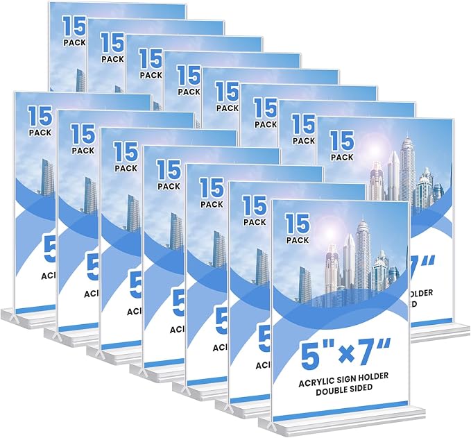 Acrylic Sign Holder, 15 Pack Vertical Clear Table Menu Display, Double Sided by Unknown