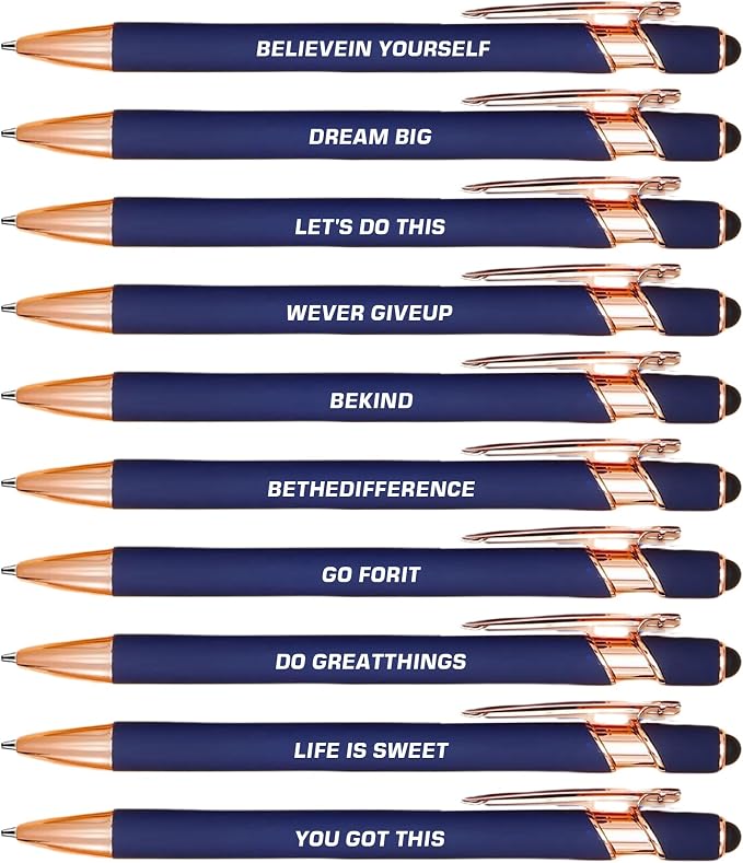 CRME 10pcs Funny Quotes Blue Ballpoint Pens Set 1mm Black Ink Pens by Unknown