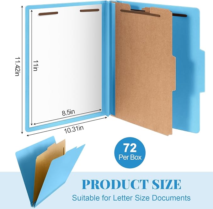 Skyygemm 72 Pcs Classification Folders Letter Size, 1 Divider Pressboard File - Image 2