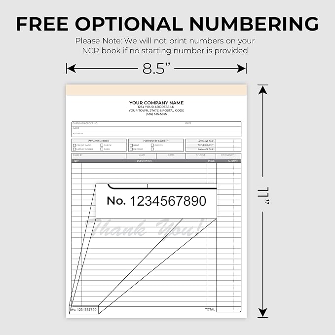 Custom 8.5" x 11" Carbonless NCR Books in 3-Part Triplicate Invoices, Work - Image 5