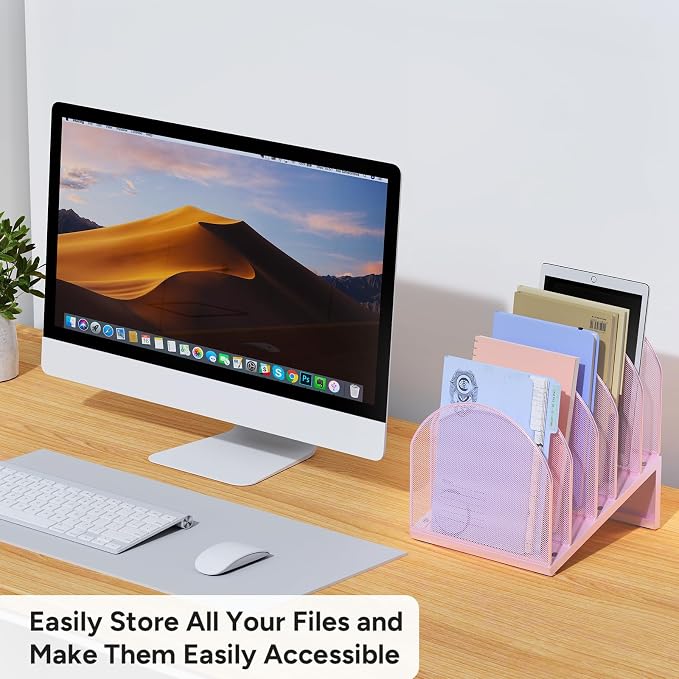OUTIOE 5-Section Desk File Organizer, Metal Mesh Folder Organizer - Image 5