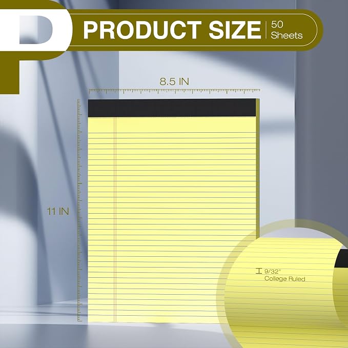 12 Pack Legal Pads 8.5" x 11" College Ruled Yellow Note Pads 8.5 x 11 Inch - Image 2