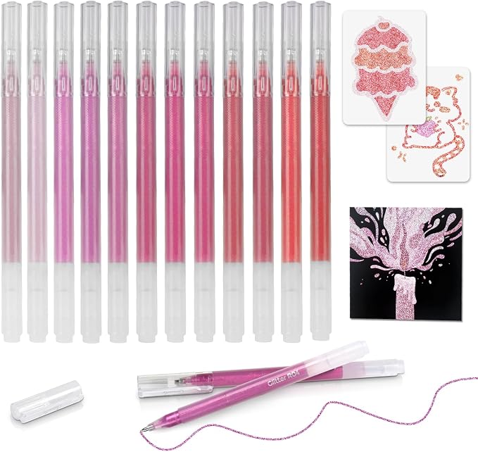 CAISEXILE 12 Red Glitter Gel Pens Set, 1.0 mm Fine Point by CAISEXILE