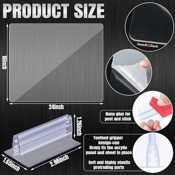 Weysat 12 Pcs Counter Desk Acrylic Panels Holder and 4 Pcs Acrylic Desk Divider - Image 2